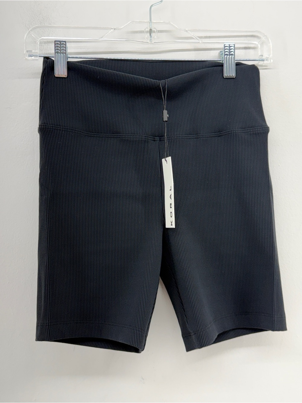 Koral Black Ribbed High-Rise Bike Shorts Size Large NWT!
